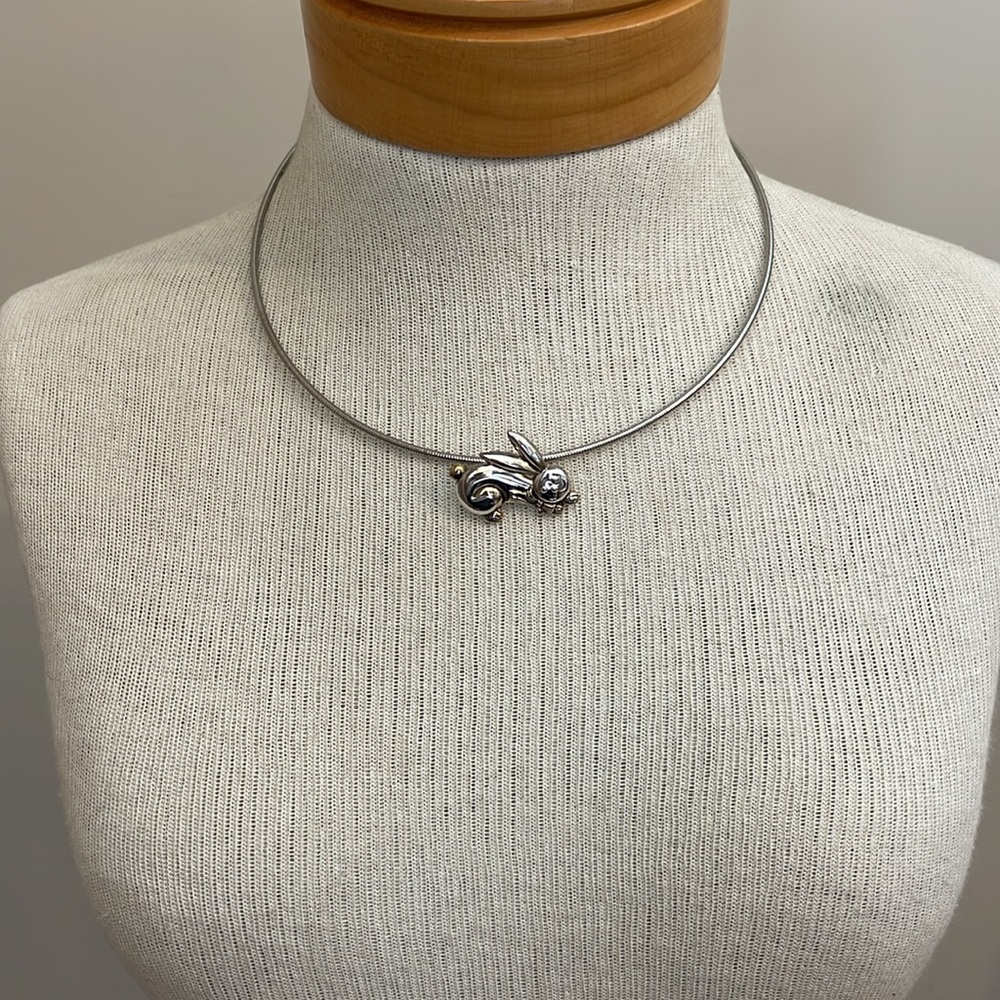 Vintage Round Wire Necklace with Rabbit - Easter Charms - Pendants, Silver-tone - Picture 7 of 13